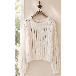 FCT WITH LOVE Sweater Pointelle Open Knit Crewneck‎ White Size Medium J4K2192S